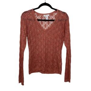 Y2k indie Crochet Worthington Sweater V-neck peach cottage summer L